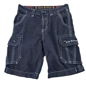 Rock Revival Shorts Men's Sz 32 Black Cargo Y2K Grunge Skater